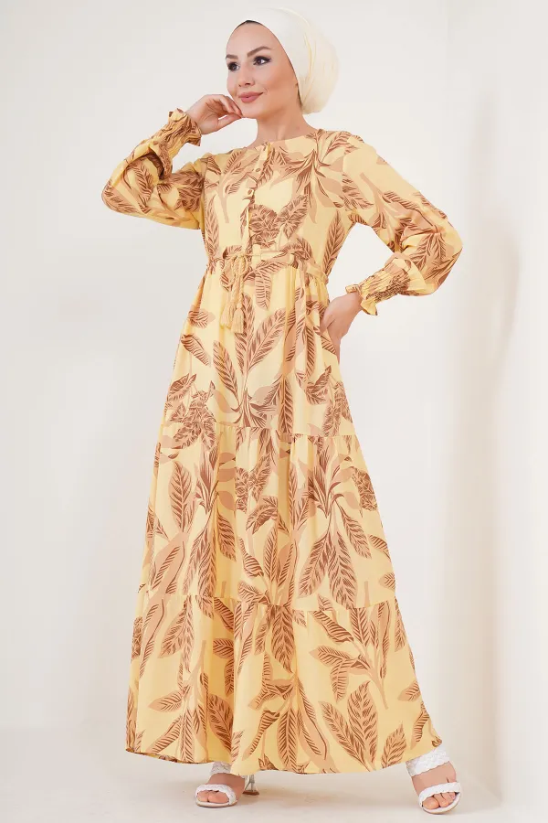 Robe hijab à motifs 2145 - Jaune