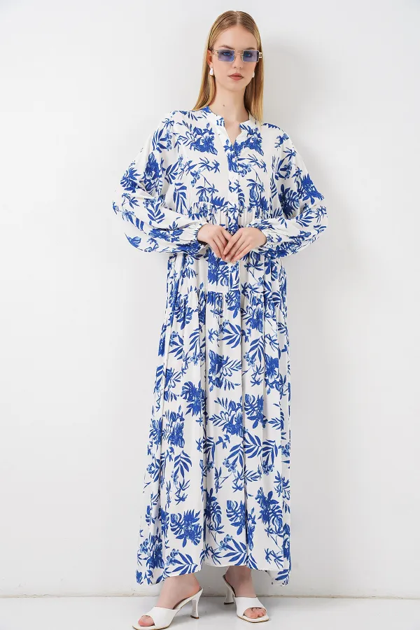 Kadın Desenli Uzun Tesettür Elbise 2585 - F. Saks