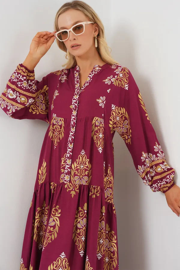 Robe hijab à motifs authentiques 2423 - Bordeaux foncé