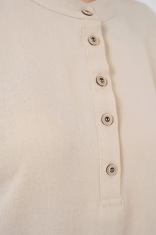 Ensemble deux pièces tunique et pantalon en lin 6678 - Crème