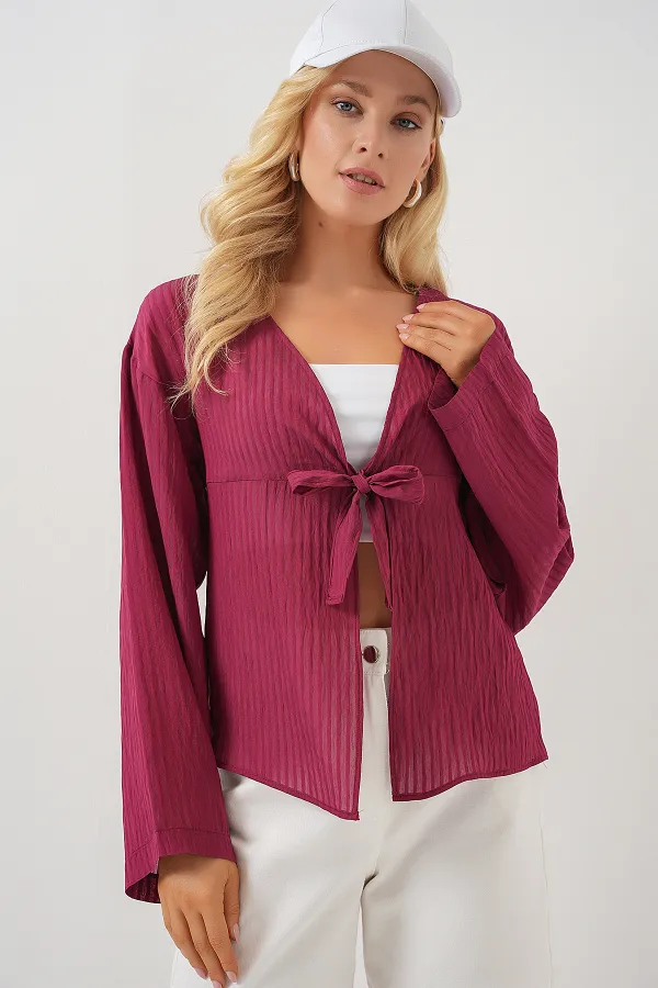 Women's Front Lace-Up Blouse 952 - Burgundy