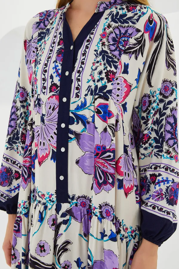 Robe hijab en viscose bleu marine et violette pour femme 2423