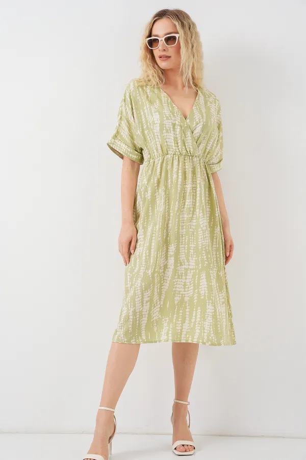 Women's Patterned Short Sleeve Dress 2569 - E.Green