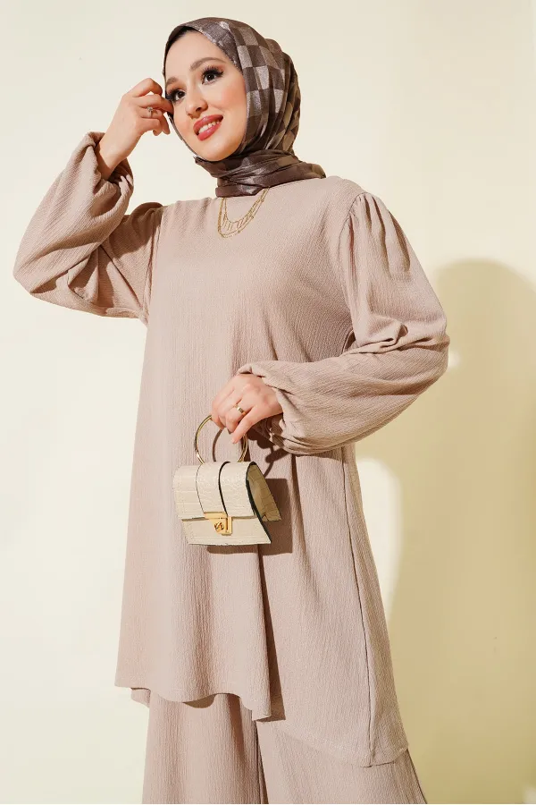 Ensemble tunique, pantalon et haut couleur pierre pour femme 6663