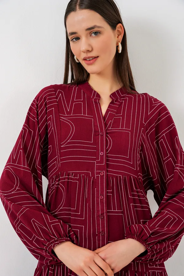 Robe longue hijab à motifs pour femme 2585 - B. Bordeaux