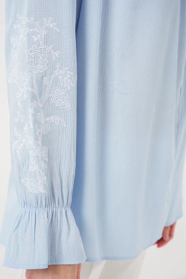 Kadın Nakışlı Örme Bluz 941 - Mavi