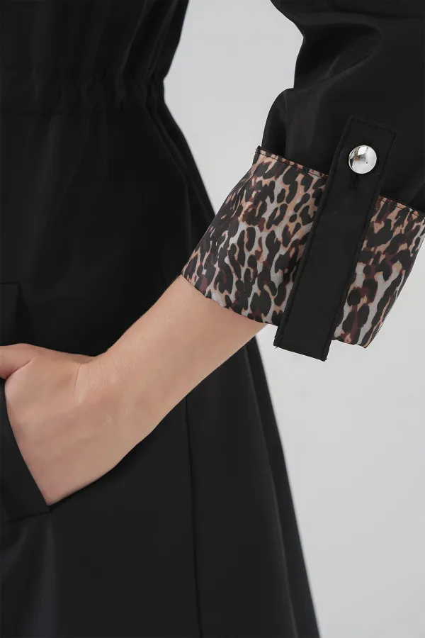 9091 Waist Drawstring Hooded Trench Coat - Plain Black