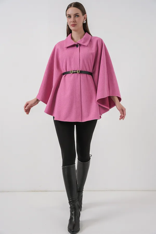 Poncho en cachemire ceinturé pour femme 9170 - Rose
