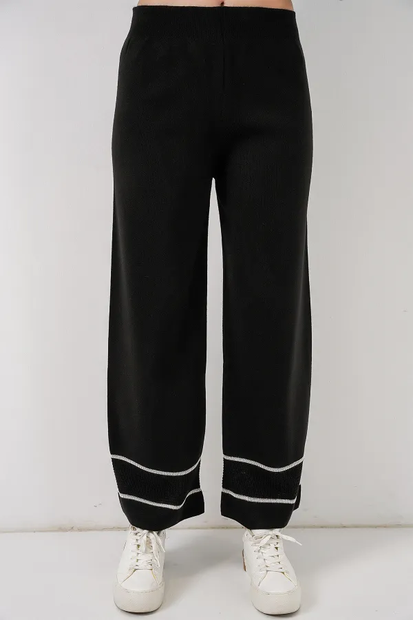 Kadın Çizgili Oversize Triko İkili Takım 15957 - Siyah