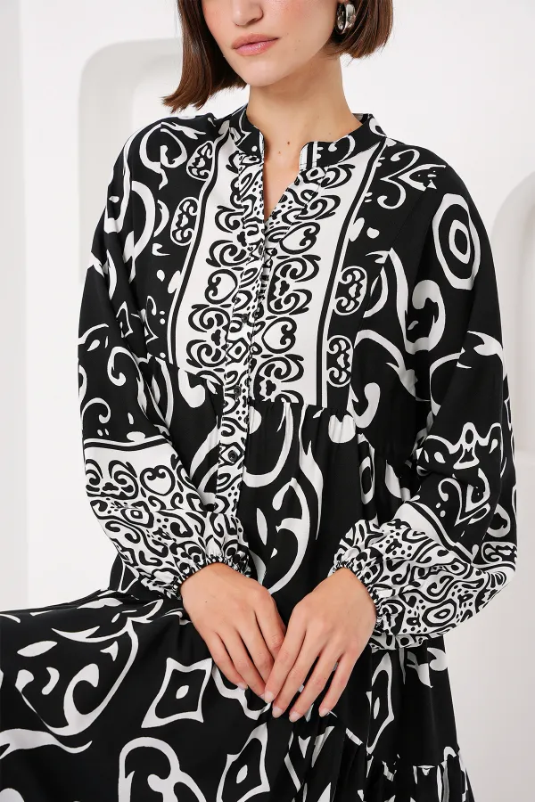 Robe hijab à motifs authentiques 2423 - Noir