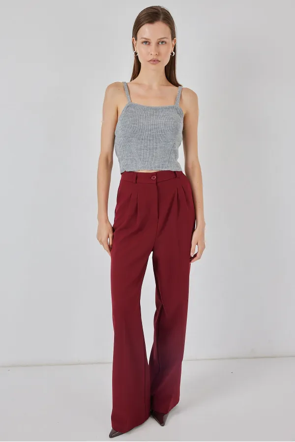 Kadın Askılı Crop Top Bluz 15934 - Gri