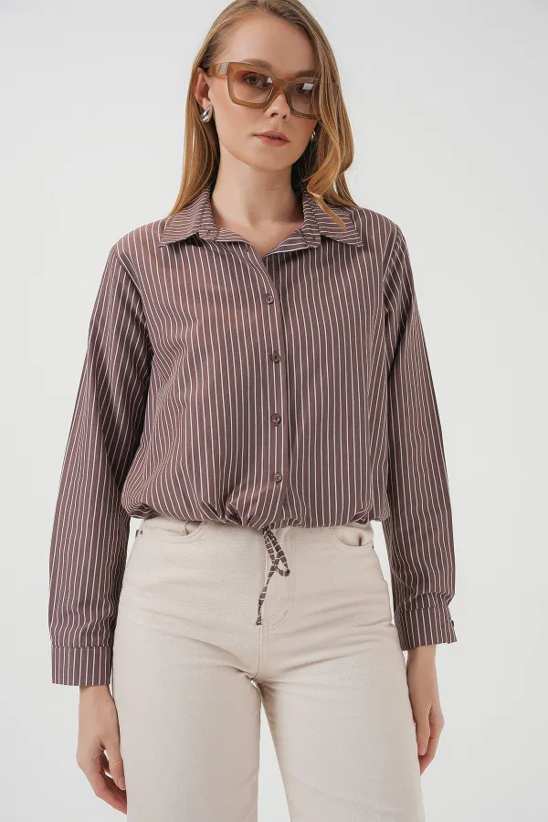 Chemise rayée à manches longues 20276 - Marron