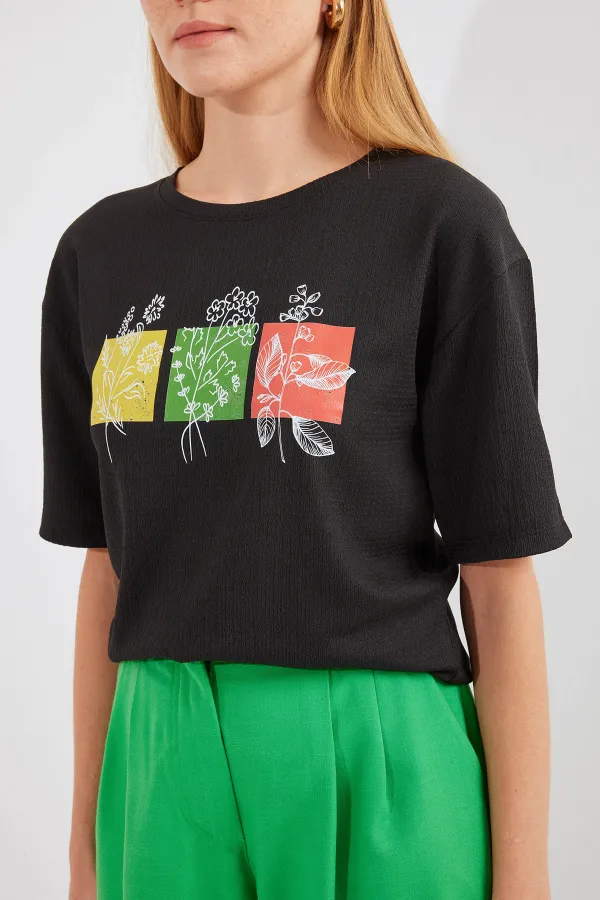 T-shirt basique imprimé en maille 913 - Noir