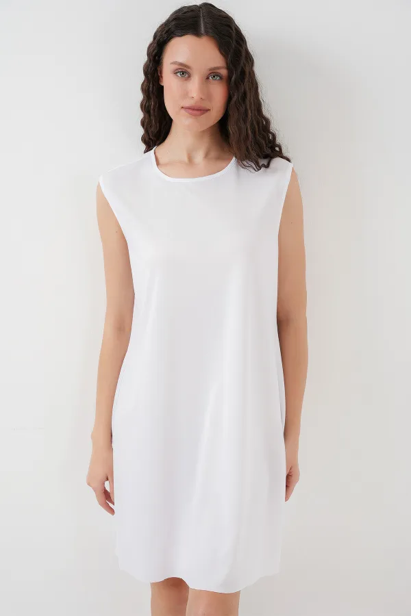 2535 Kolsuz Midi Elbise Astarı İçlik Jüpon - Beyaz