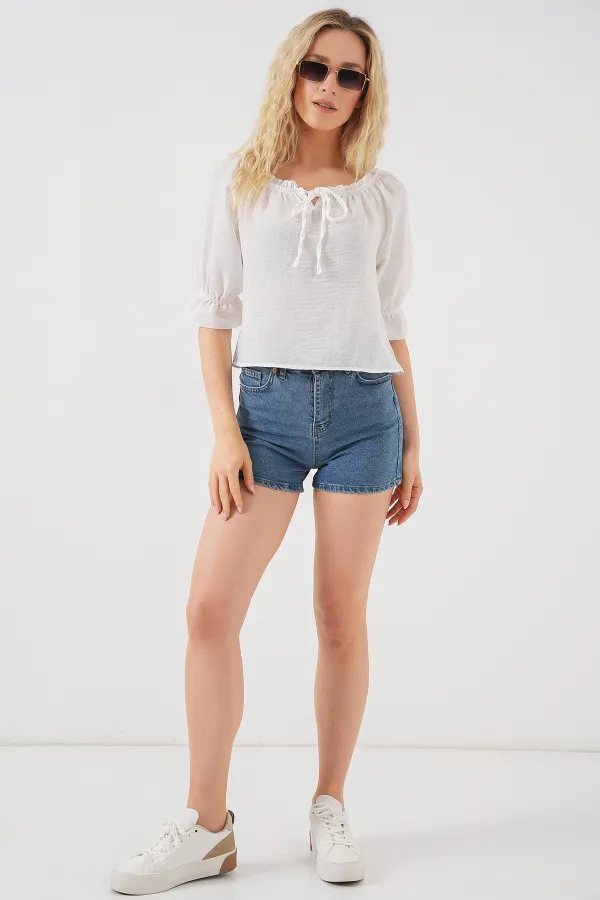 Chemisier à volants pour femme 959 - Blanc