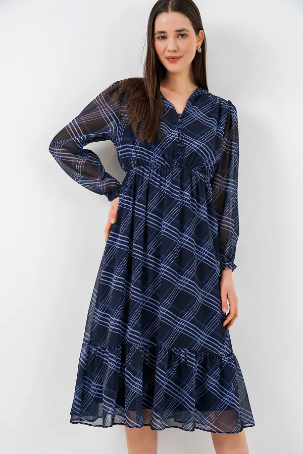 Robe en mousseline à motifs 2137 - Bleu clair