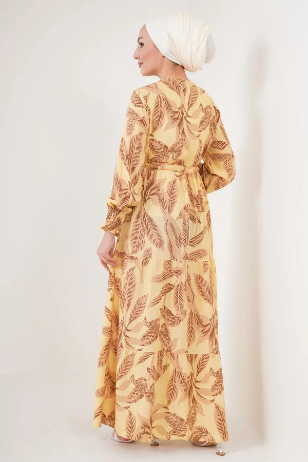 Robe hijab à motifs 2145 - Jaune