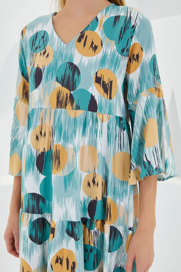 Robe courte en viscose beige menthe à motifs pour femme, manches courtes, 1959