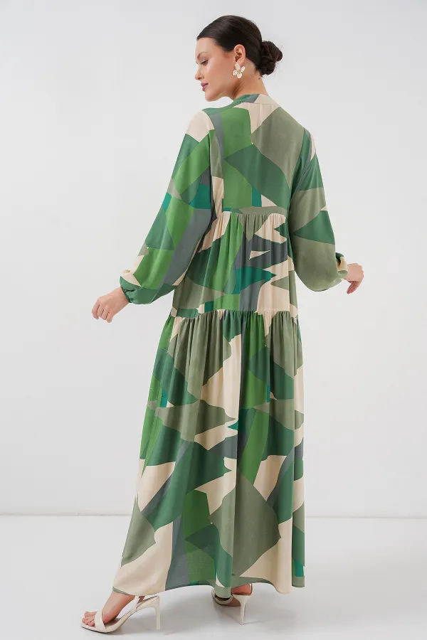 2423 Authentic Patterned Hijab Dress - A.Khaki