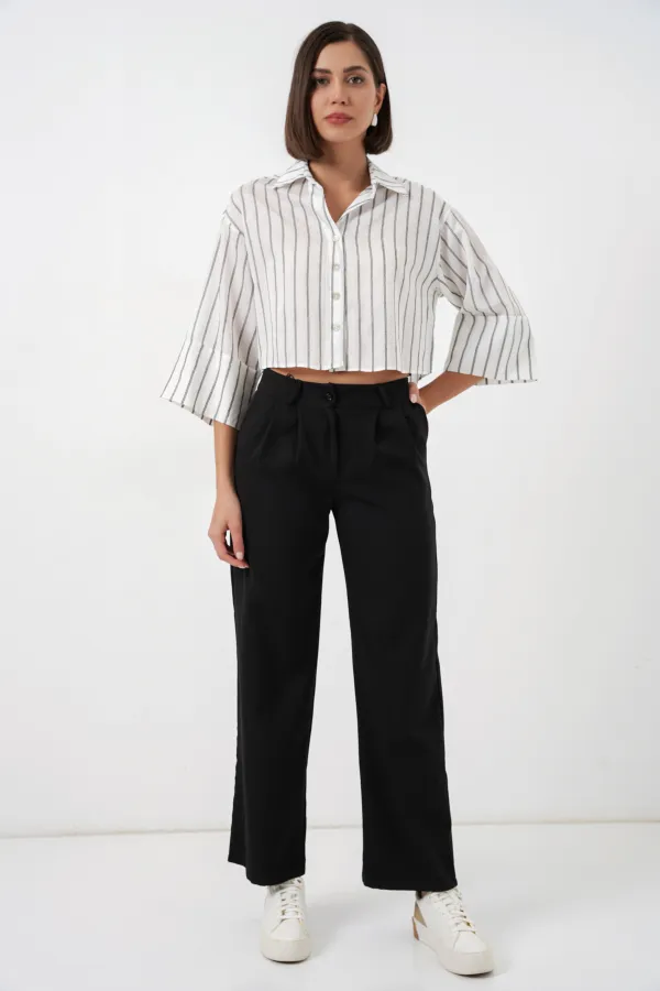 Women's Striped Oversize Short Shirt 20326 - B. White