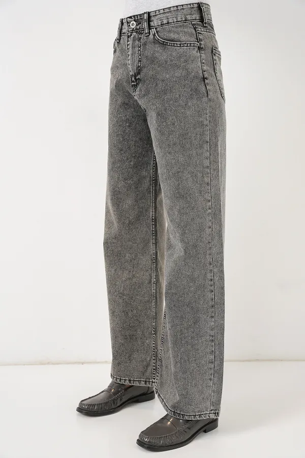 Jean palazzo taille haute à jambes larges pour femme 6656 - Gris