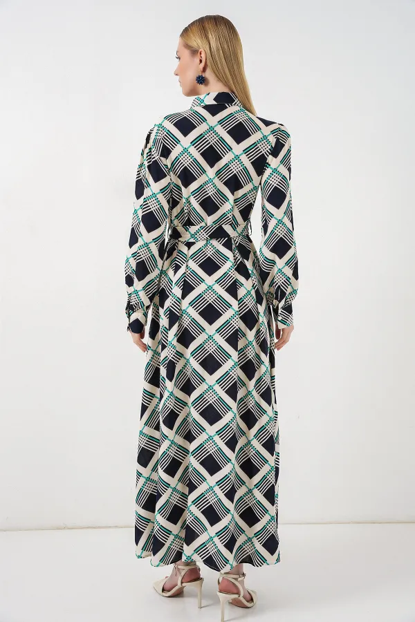 Kadın Boydan Düğmeli Uzun Tesettür Elbise 2588 - F.Lacivert