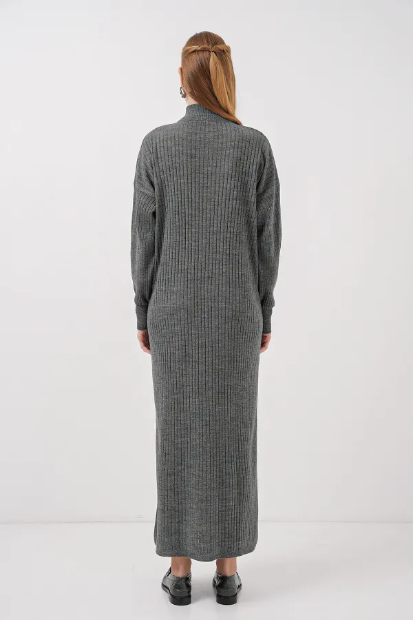 Robe longue en maille anthracite 15839