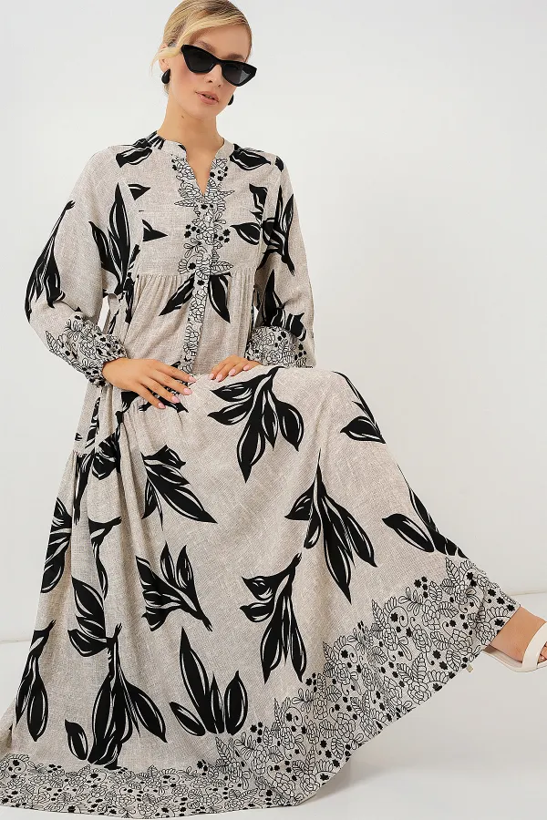 Robe hijab à motifs authentiques 2423 - Gris clair