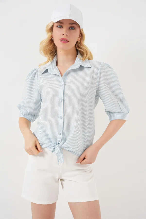 Women's Tie-Front Striped Shirt 20323 - Blue