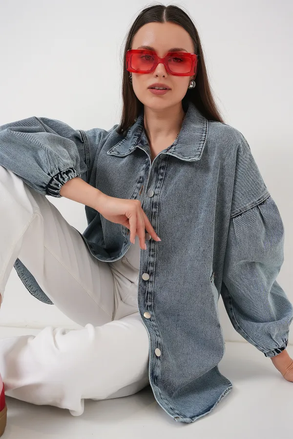 0662 Denim Balloon Sleeve Denim Jacket - Blue