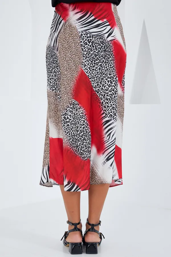 Jupe en satin rouge et noir à motifs pour femme 15806