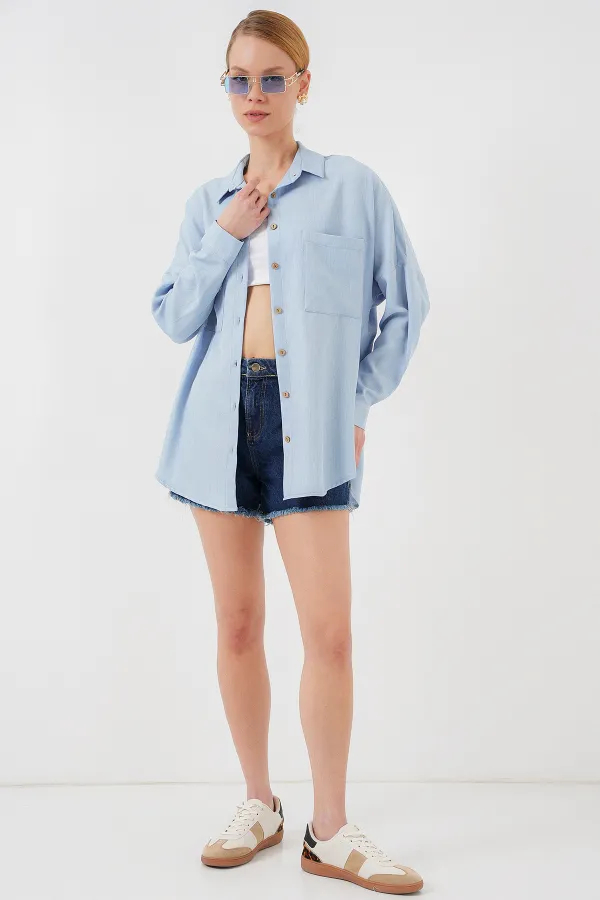 Chemise oversize en lin bleu 20126