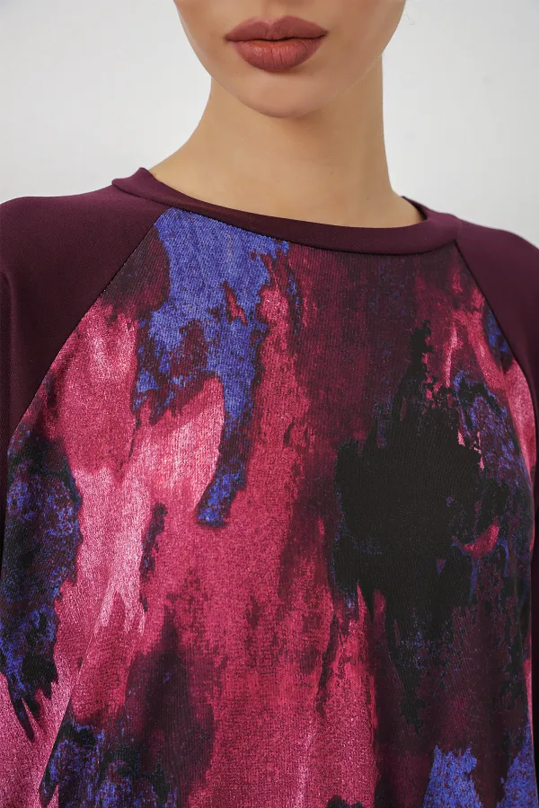 Kadın Desenli Oversize Tunik Pantolon İkili Takım 55462 - Mor