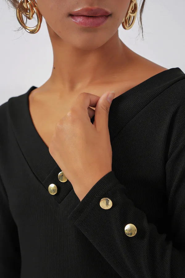 923 Uzun Kollu Body - Siyah