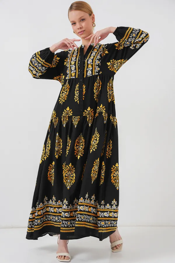 Robe hijab à motifs authentiques 2423 - Noir 13
