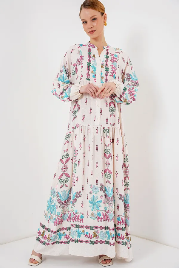 Robe hijab à motifs authentiques 2423 - Rose B