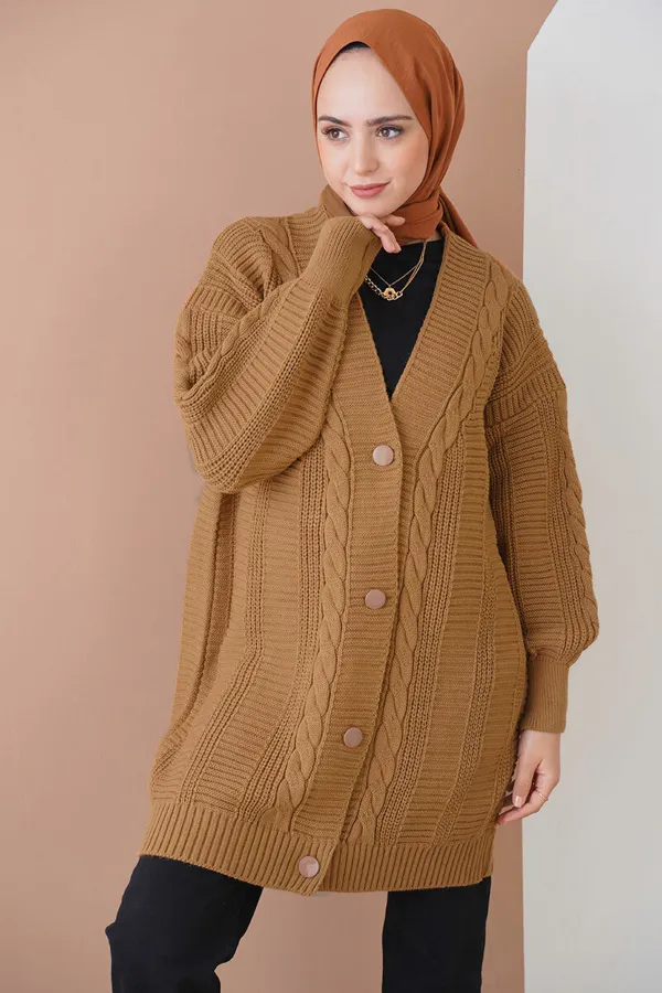 15768 Hijab Knitwear Cardigan - Tan