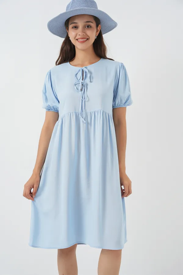 Kadın Bağcıklı Midi Elbise 2575 - Mavi