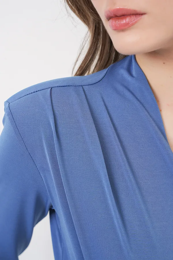 Women's Wrap-Around Blouse with Shoulder Pads 942 - Indigo Women's Wrap-Around Blouse with Shoulder Pads 942 - Indigo