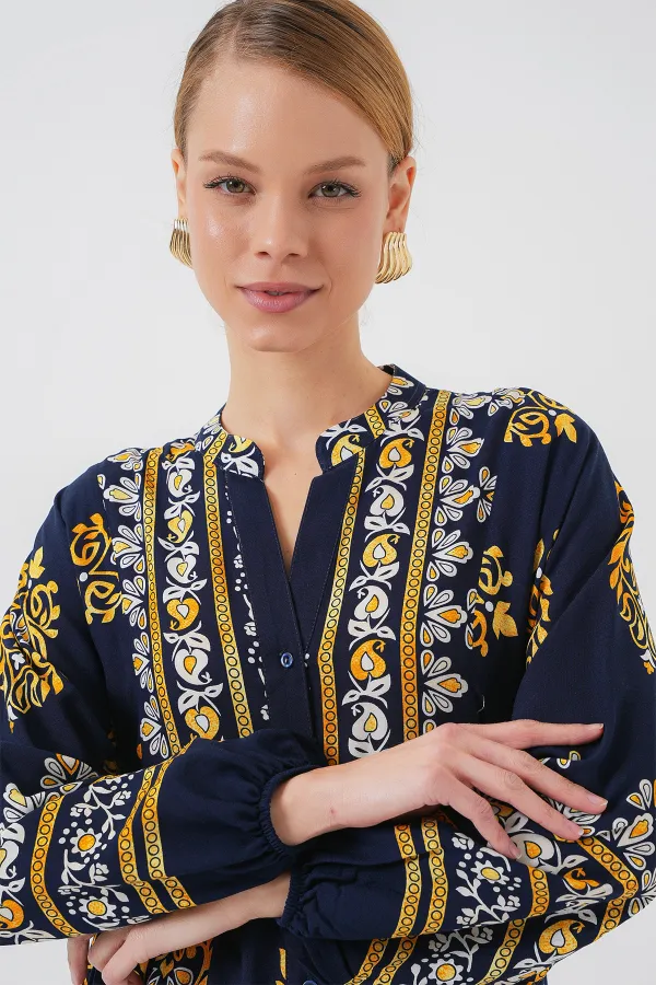 Robe hijab à motifs authentiques 2423 - Bleu marine 2