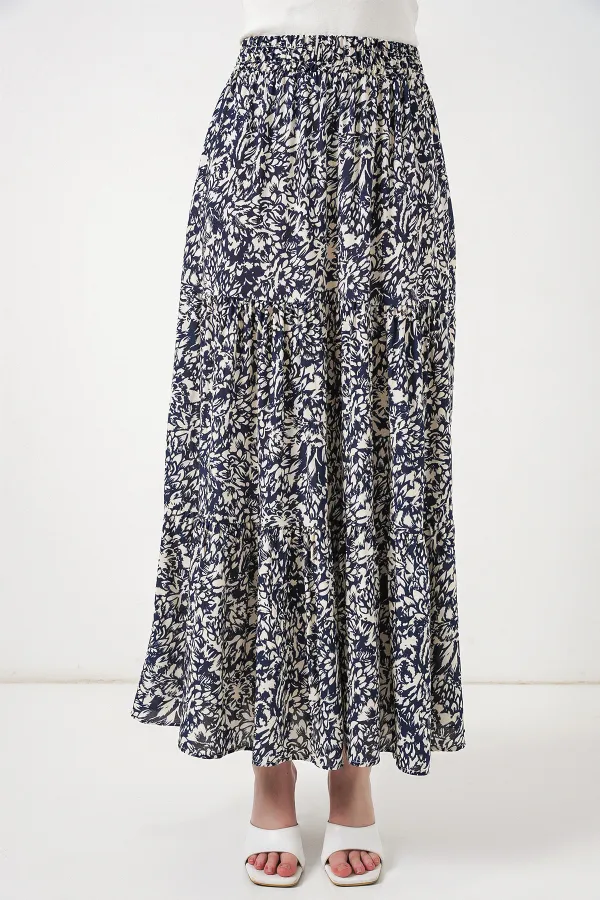 Jupe longue à motifs 1898 - Bleu marine