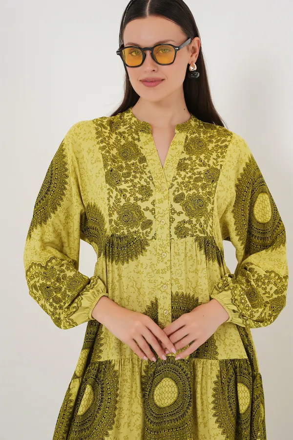 Robe hijab à motifs authentiques 2423 - Vert pétrole 2