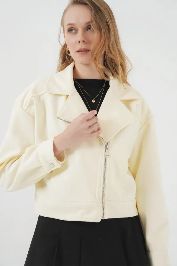 0717 Women's Short Cashmere Jacket - Cream