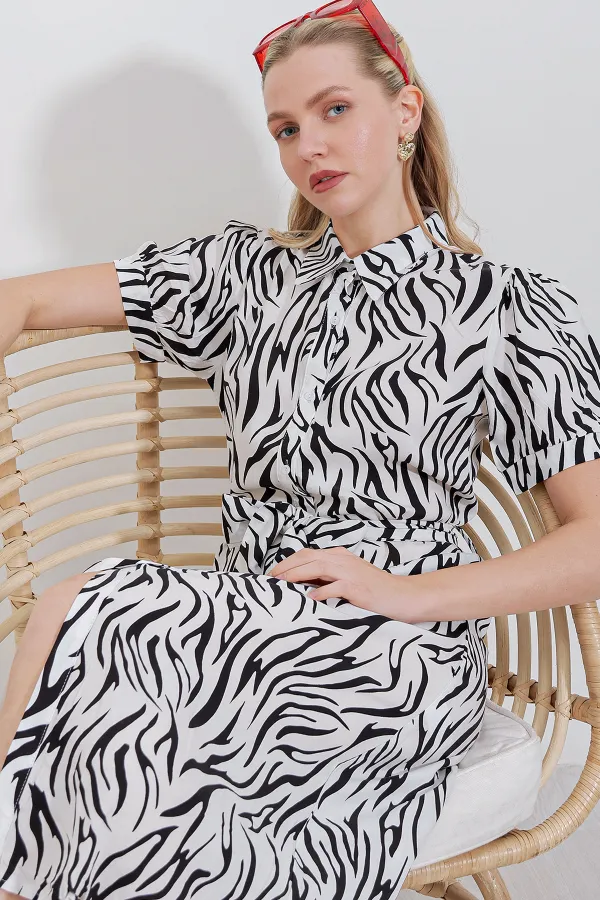 2213 Kısa Kol Viskon Elbise - Siyah