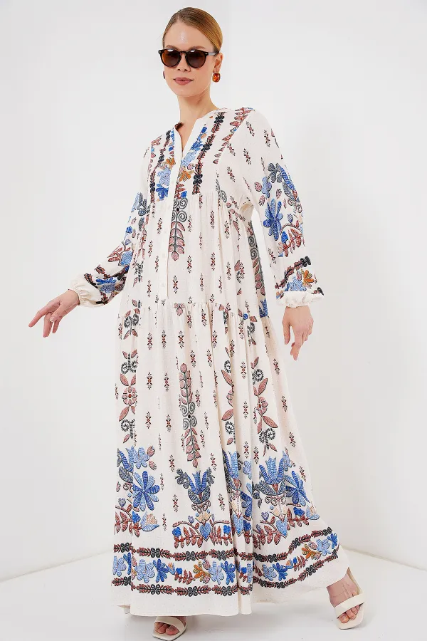 Robe hijab à motifs authentiques 2423 - Bleu Z.