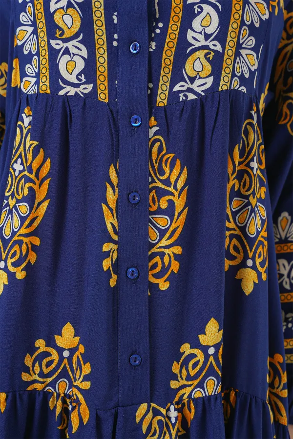 Robe hijab à motifs authentiques 2423 - Bleu marine 6