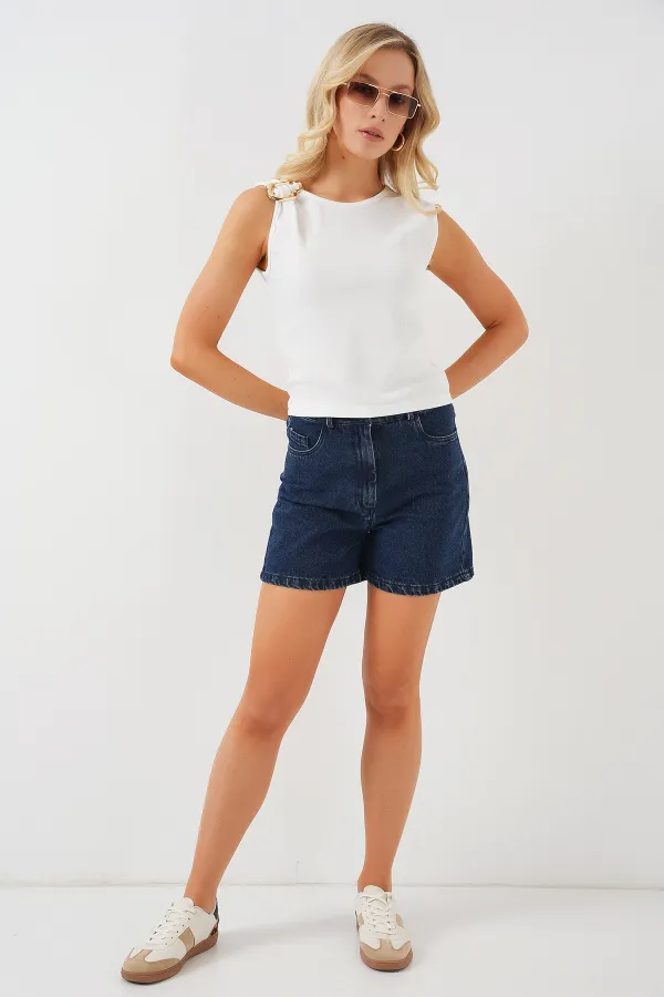 Kadın Kolsuz Basic Bluz 935 - Beyaz