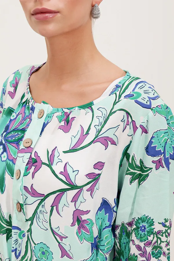 Robe à motifs ceinturée 5902 - Verte