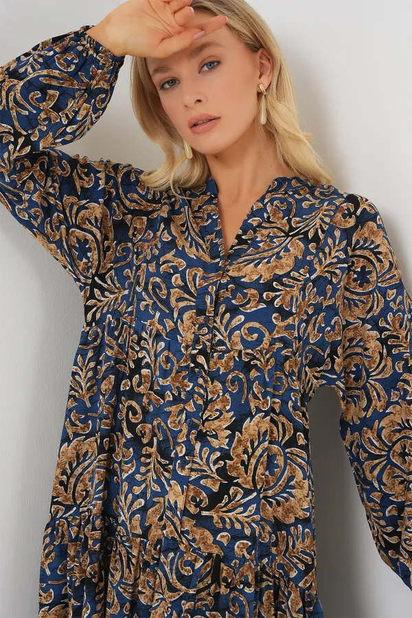 Robe hijab à motifs authentiques 2423 - Bleu marine 11