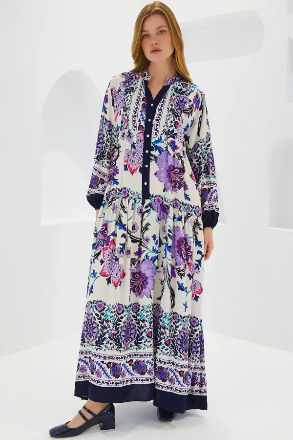 Robe hijab en viscose bleu marine et violette pour femme 2423